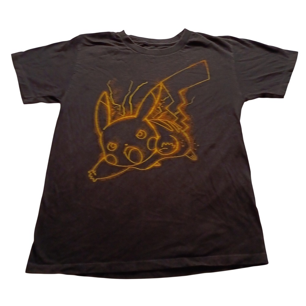 Pokemon T-Shirt Boy's M Pikachu Neon Graphic Black Short Sleeve Tee Soft 100%